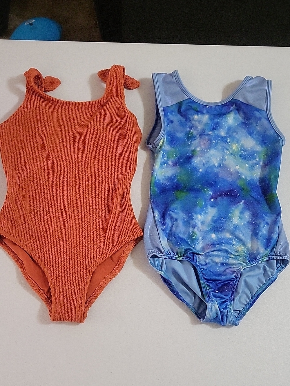 Cat & Jack Girls' One-Piece Swimsuit Set in Orange and Blue Galaxy